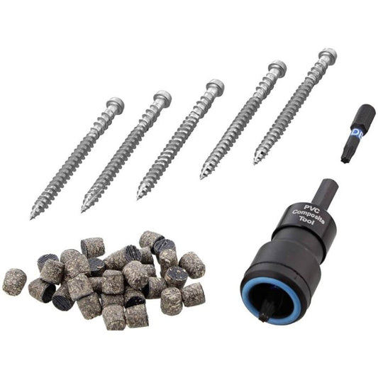 Solid Composite Decking Fastener Kit - 150 Screws x 165 Plugs