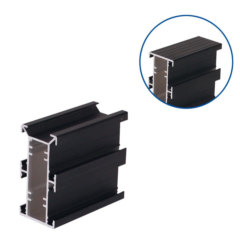 Black powder-coated QwickBuild A130 aluminium joist with 90x45mm profile, showcasing structural channels and high-load design for elevated decks, podiums, and waterproof membrane applications.