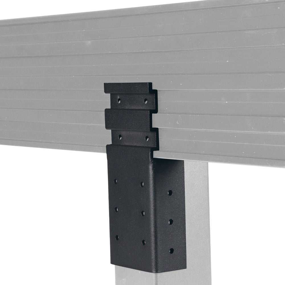 A210 single bracket mounted on post with joists fitted, showcasing secure fastening and elevated subframe setup.