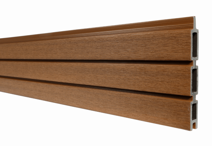 Modern Slatted Composite Fencing Boards (Pack of 4) - Teak 1760mm x 160mm x 21mm - Composite Decking Company