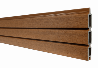 Modern Slatted Composite Fencing Boards (Pack of 4) - Teak 1760mm x 160mm x 21mm - Composite Decking Company
