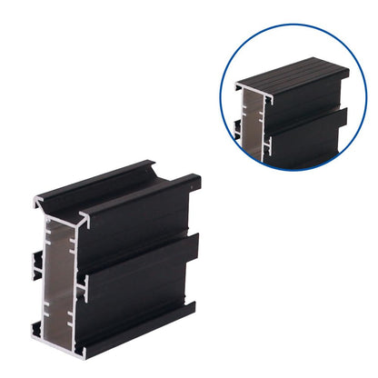 Black powder-coated QwickBuild A130 aluminium joist with 90x45mm profile, showcasing structural channels and high-load design for elevated decks, podiums, and waterproof membrane applications.