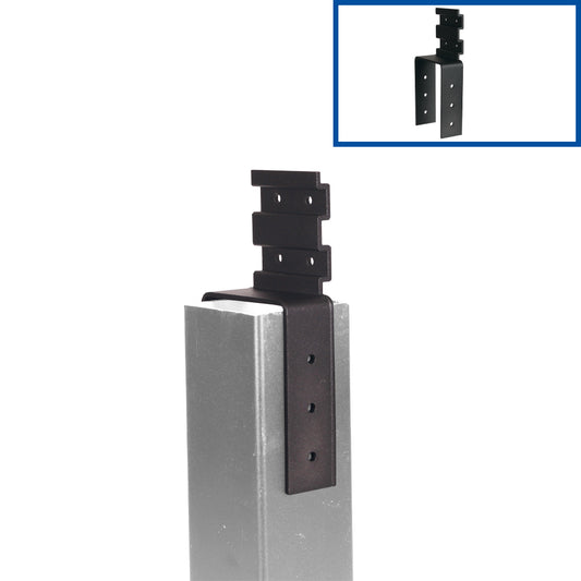 A211 bracket installed on a post, showcasing multi-hole design and robust aluminium construction for secure framing connections.