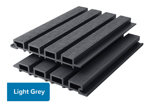 Light Grey - Slatted Composite Cladding Panels - Board Width 219mm (200mm wide coverage) x 26mm