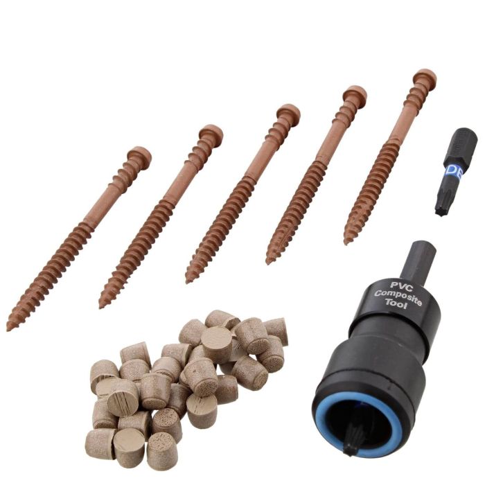 Solid Composite Decking Fastener Kit - 150 Screws x 165 Plugs